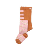 Collants en coton biologique pour enfants - doux pour la peau, confortables et avec un motif floral rose et marron